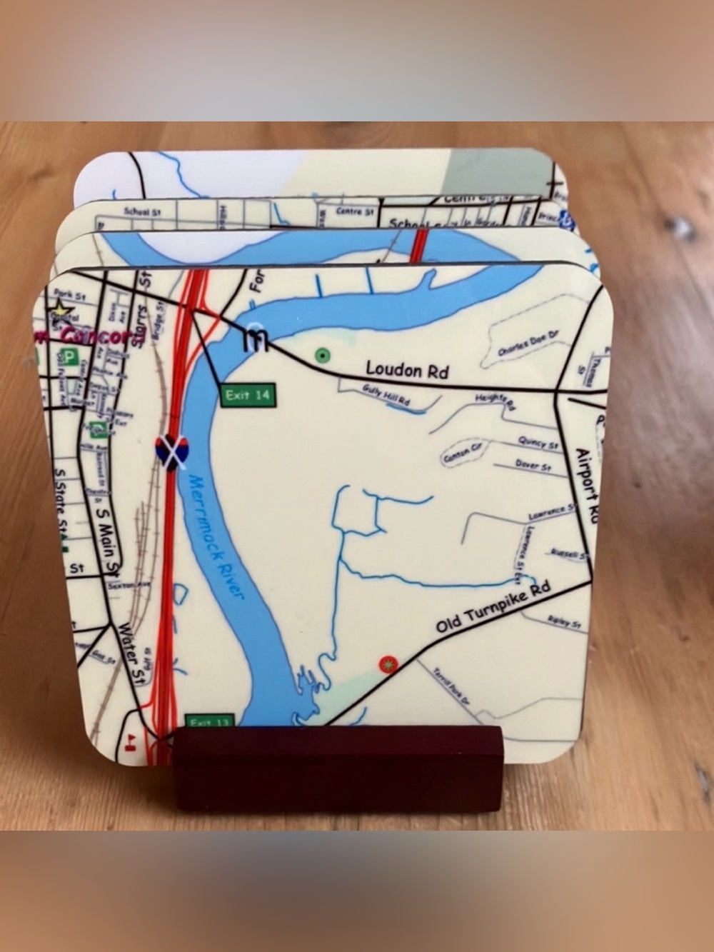 NH Custom Map Cork Coasters Concord, NH
